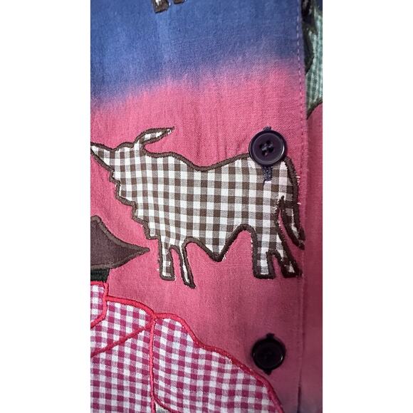 VTG Sandy Starkman Shirt Blouse Sz S Wearable Art Cotton Western Cowboy Horse - Picture 6 of 13